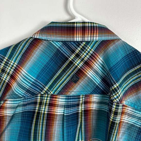 PrAna Ostend Mens Short Sleeve Button Down Shirt Blue Brown Plaid Mens Size XXL - Picture 6 of 16